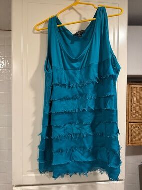 August silk Teal Ruffled Tiered Tank Top size 2X 4:3